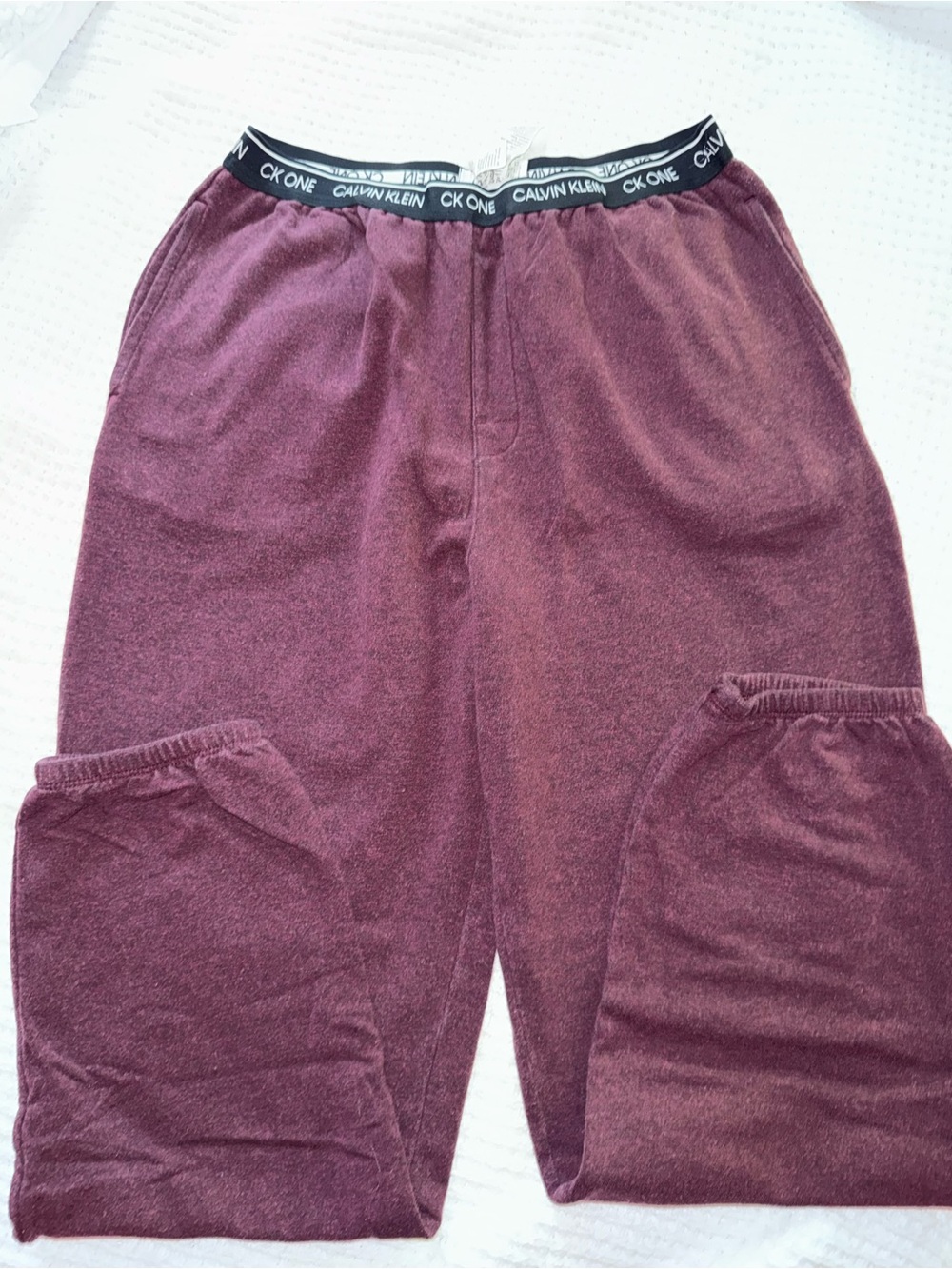 Calvin Klein Men’s Maroon Terry Joggers with Branded Waistband